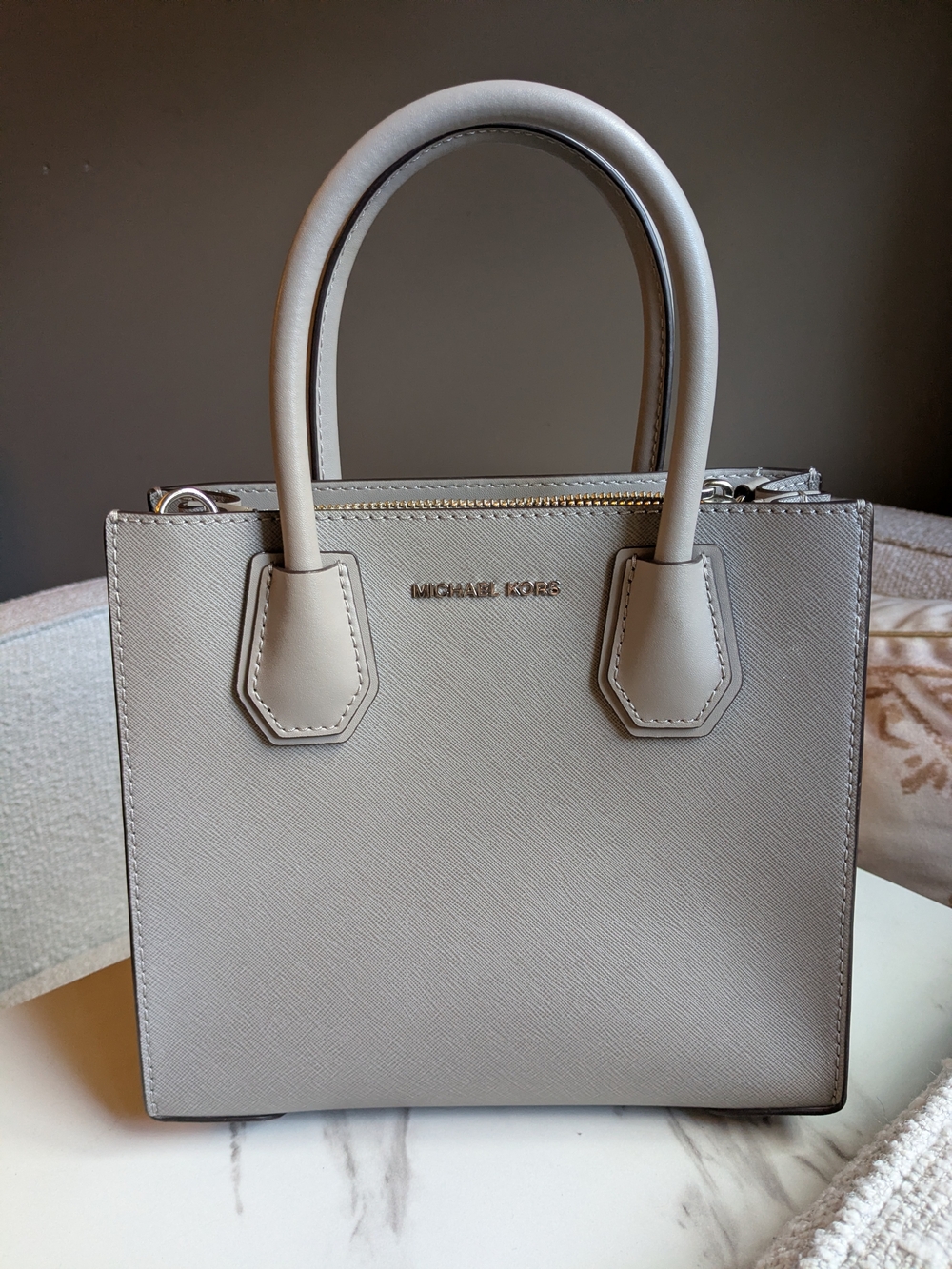 Michael Kors Light Gray Saffiano Leather Satchel